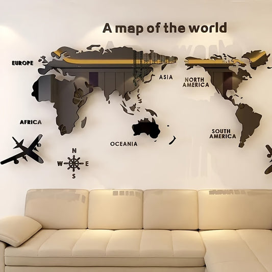 3D Acrylic Mirror World Map Wall Decal - Easy Peel & Stick, Removable Wall Art for Living Room, Bedroom, Office, and TV Background Decor Mirror Wall Decor
