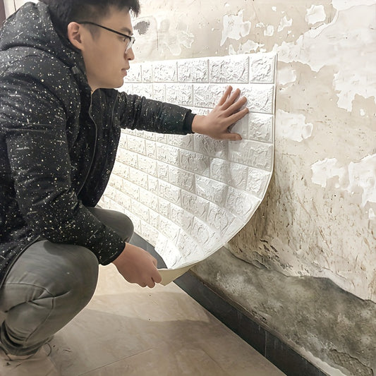 10pcs 3D Brick Pattern Wall Stickers - Self-Adhesive, Waterproof & Shock-Resistant Foam Panels for Easy Home Decor