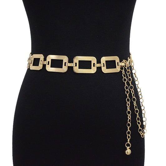 Women's Simple Casual Decorative Square Buckle Waist Chain Texture Metal