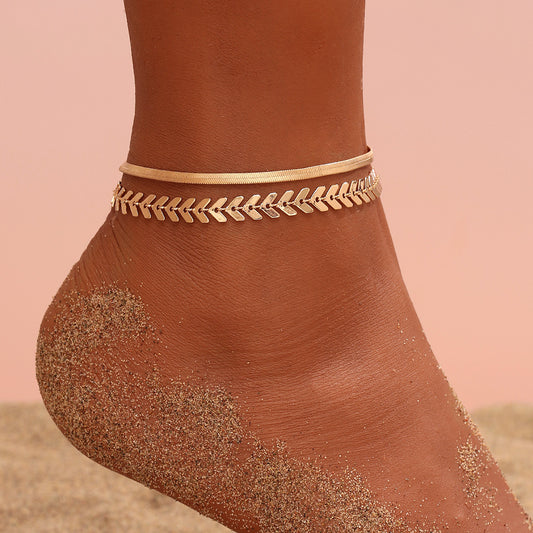 Simple Chain Snake Bones Chain Anklet Two-piece Set