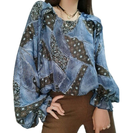New Lantern Sleeve Elegant Shirt Blue