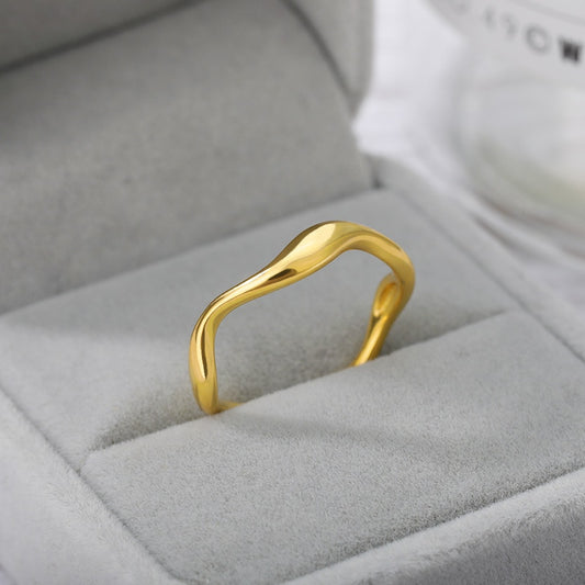 Stainless Steel Gold Color Wave Ring
