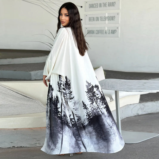 2024 Summer Open Abaya for Women Print Kimono Cardigan Dubai Turkey Kaftan Eid Ramadan Muslim Dress Caftan Marocain Femme Kebaya