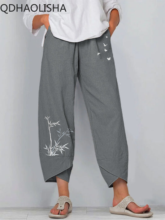 Baggy Pants Woman Korean Fashion Elastic Waist Cotton