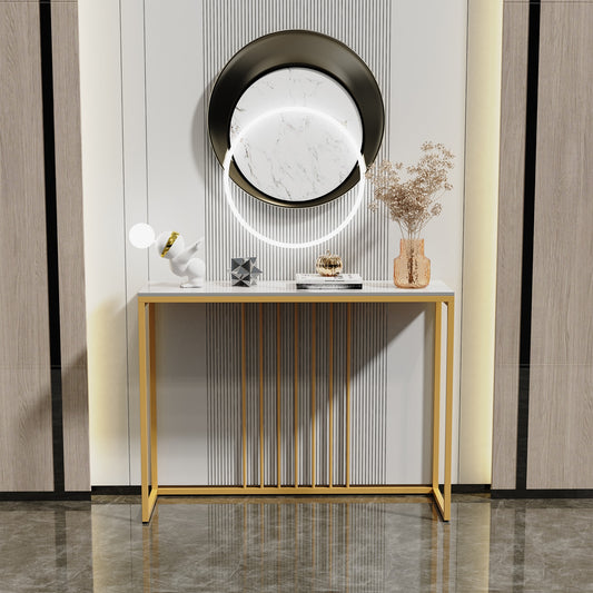Modern Accent Console Marble Table Gold Metal Frame