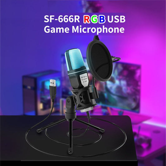 USB Microphone RGB Microfone Condensador Wire Gaming Mic