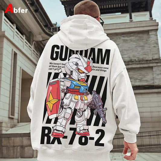 Abfer Autumn Winter Men's Japanese Anime Gundam Essentials Hoodies Y2k Clothes Hip Hop Hoodie Men Cotton Hooded Sweatshirts Kpop