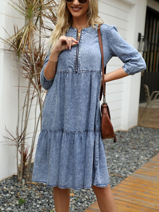 Dames lente zomer imitatie denim vintage jurk