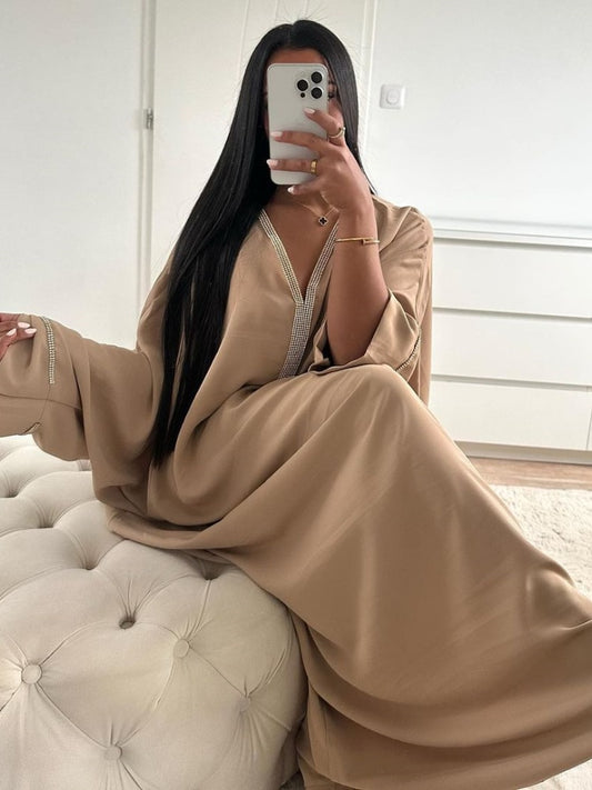 Eid Muslim Long Dress Women Bat Sleeve Caftan