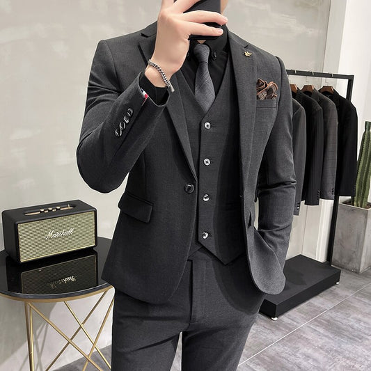 (jas + vest + broek) High-end merk boetiekmode effen kleur heren