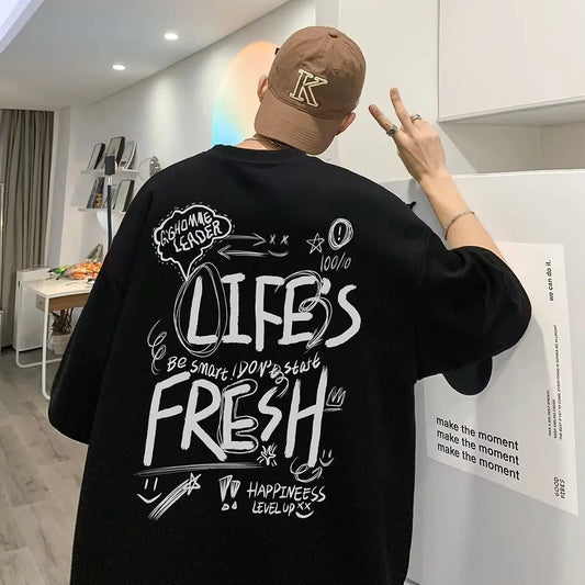 Summer Men's Vintage Pure Cotton Short Sleeve t shirt personalised Social Oversized Y2k Streetwear Comfortable New Clothing