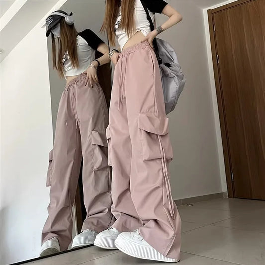 American Retro Work Trousers Women 2024 Summer High-Waisted Straight-Legged Wide-Leg Trousers Design Loose Casual Trousers