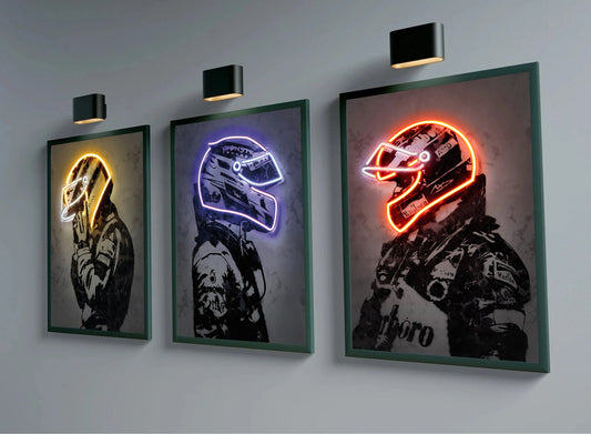 Abstraktes Formel-1-Autofahrer-Hamilton-Neonhelm-Poster