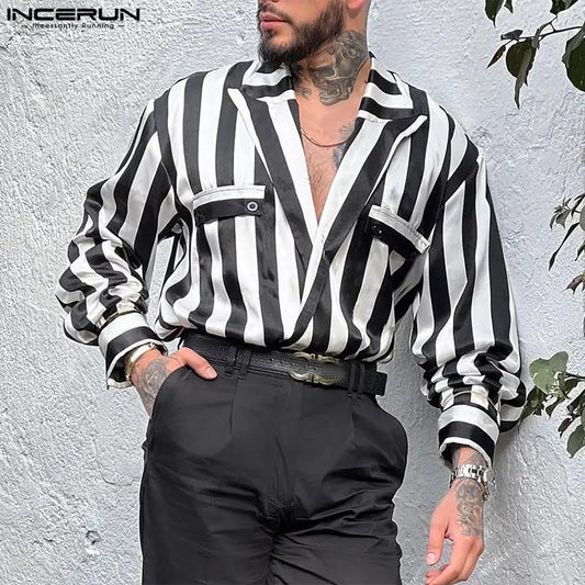 2024 Men's Striped Shirt Lapel Long Sleeve Button Loose Casual Men Clothing Streetwear Fashion Leisure Camisas S-5XL INCERUN