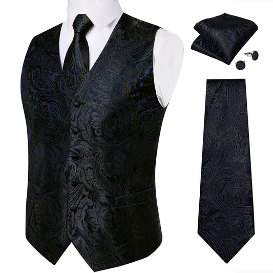 Black Paisley Blue Suit Vest