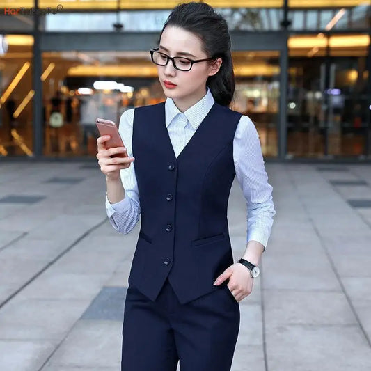 Business Vests Women Slim Fit OL Tops V Neck Formal Office Ladies Interview Coat Sleeveless Jacket Hotel Bar Work Wear Uniforms