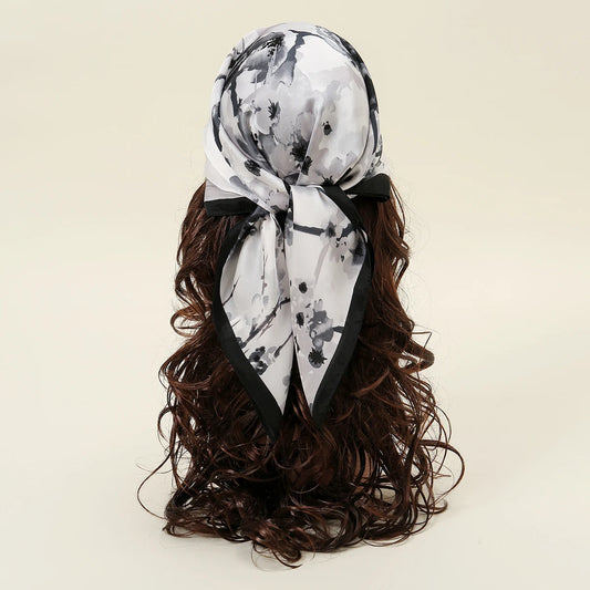2024 Fashion Floral Printed Square Silk Satin Scarf For Women Soft All Match Neckerchief Office Hijab Headband Ribbons