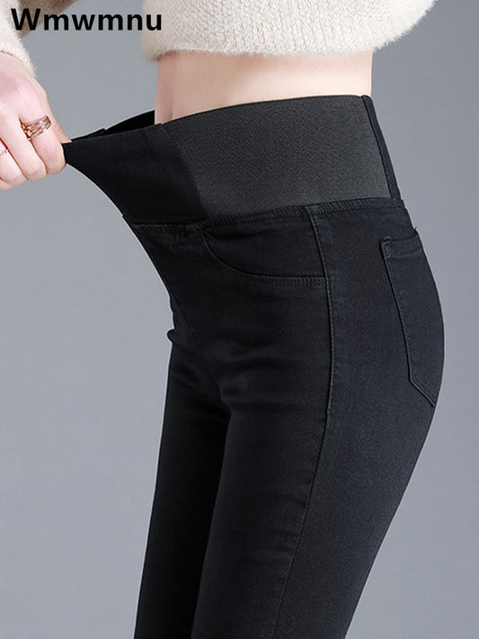 Übergröße 26–38, schwarze Skinny-Bleistiftjeans für Damen, hohe Taille