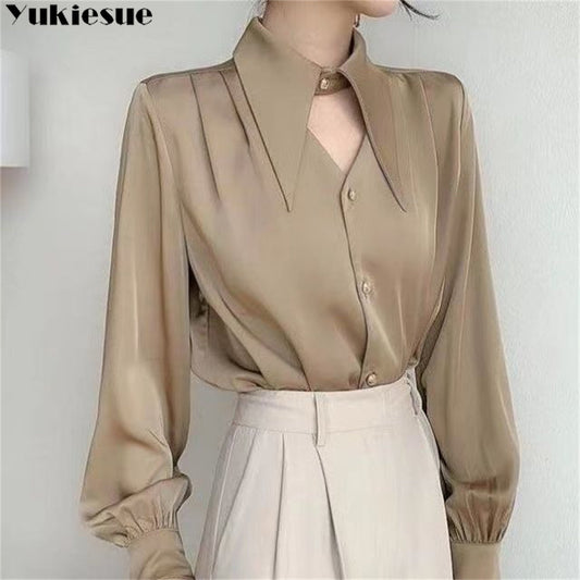 2023 Spring shirt Elegant OL Chic Turn-down Collar Long Sleeve
