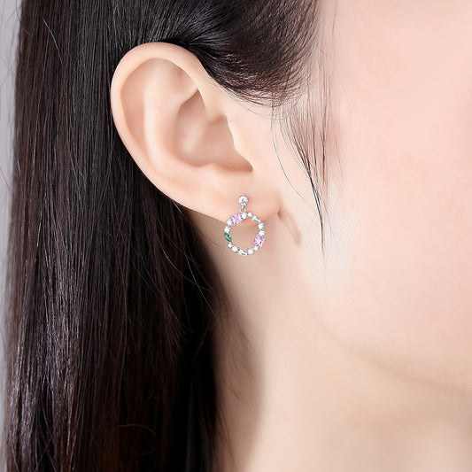 S925 Silver Earrings Round Square Candy Color