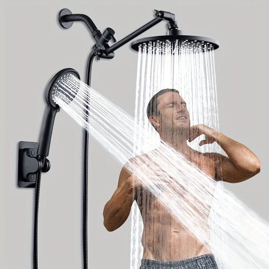 Luxury 10-Inch Rainfall Shower System with Handheld Spray - High Pressure, Adjustable Settings & Extension Arm, Leakproof Design, Easy Install Wall Mount Kit