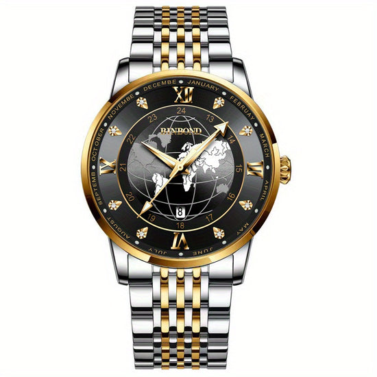 Black Dial Golden And Silver Steel Strap