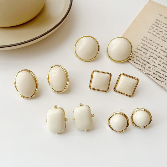 White Geometric Acrylic Metal Earrings For Women