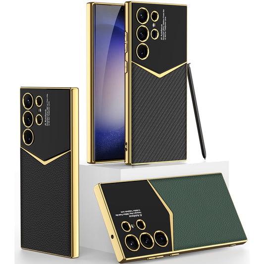 Luxury Leather Soft TPU Plating Case For Samsung Galaxy S23 Ultra