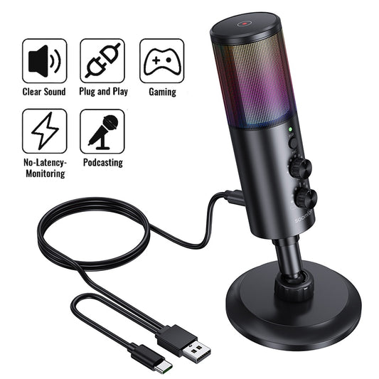 SOOMFON RGB Condenser USB Microphone Professional Live Streaming