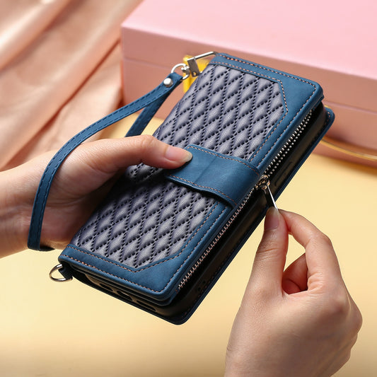 Long Lanyard Flip Leather Wallet Zipper Phone Case