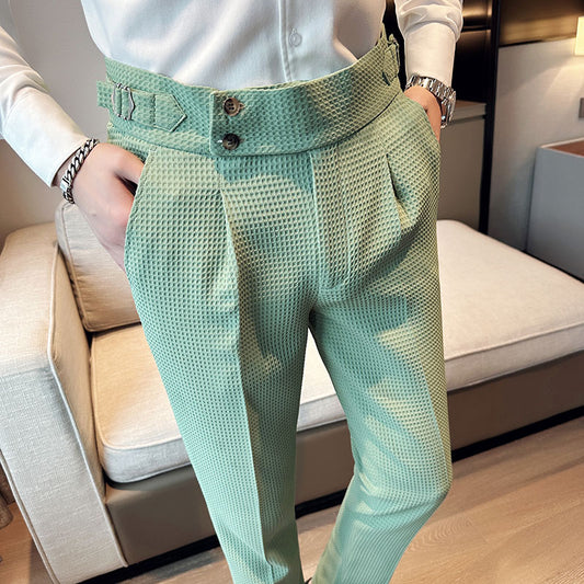 Zakelijke casual pantalon met hoge taille en wafelpatroon voor heren