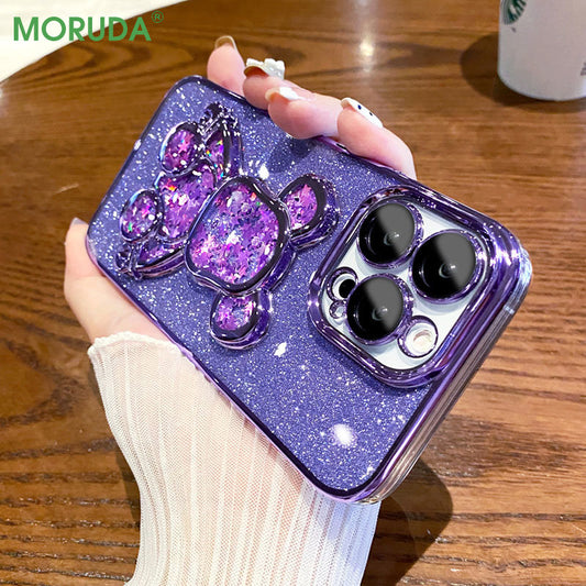 Cute Bear Glitter Quicksand Phone Case for iPhone