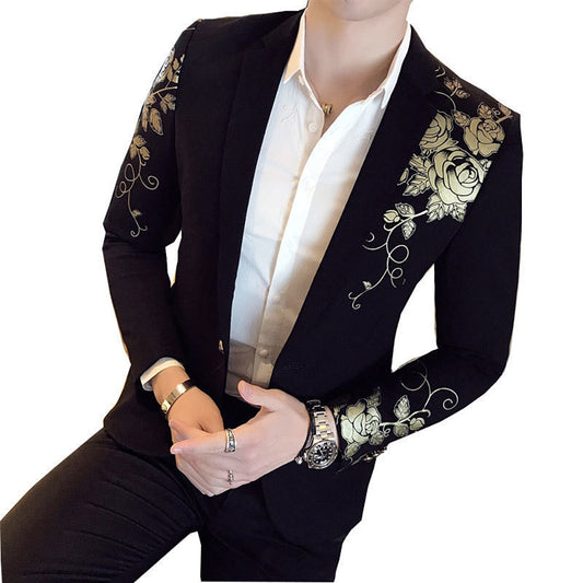 2022 New Luxury Gold Print Blazer Slim Fit Men