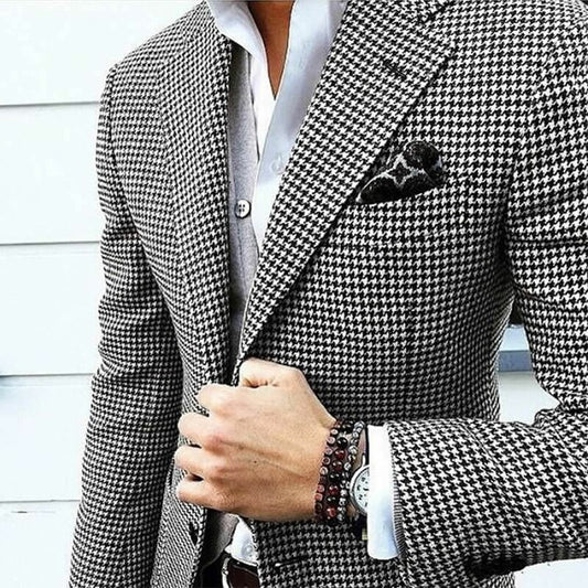 Herenblazer in Italiaanse stijl, casual herenpak met pied-de-poule-motief