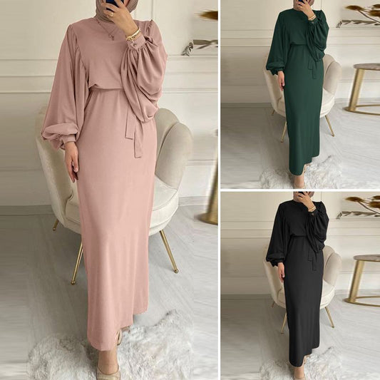Autumn Puff Sleeve Muslim Dress Women Abaya