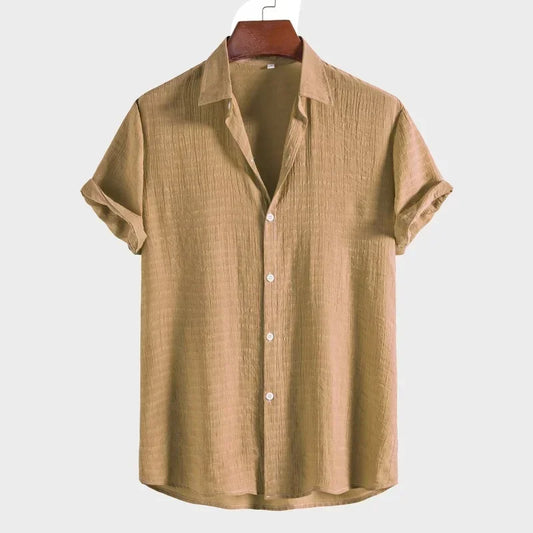 2024 New Men's Fashion Trend Solid Color Short Sleeve Shirts Casual Lapel Men's Clothing