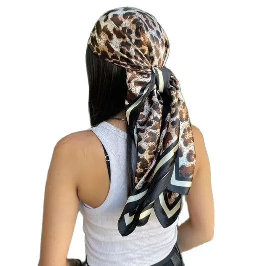 Leopard Head Hair Scarf for woman 100% Real Natural Silk Neckerchief Wraps Square Cycling Bandana Foulard Soft Kerchief Headscaf