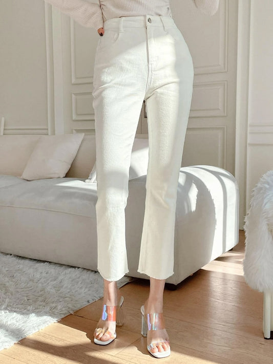 Effen witte jeans dames met rechte pijpen