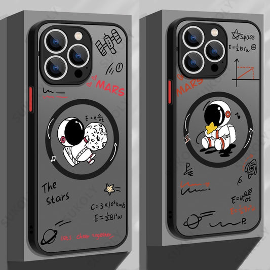 Cartoon Astronaut Magsafe Magnetic Wireless Charging Phone Case