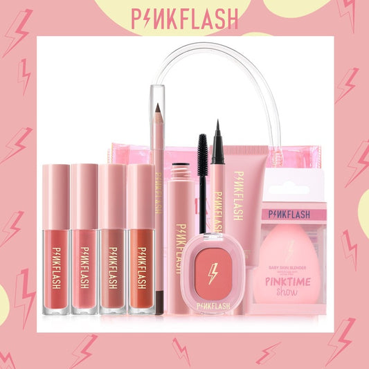 PINKFLASH 11 Pcs Full Makeup Set Mascara Eyeliner Foundation Lipstick