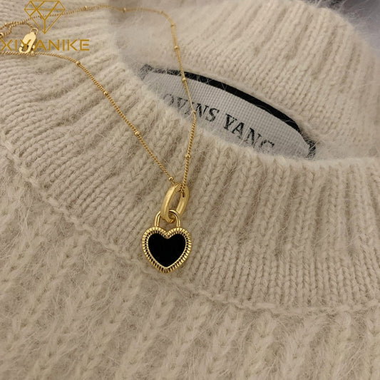 Vintage Double Sided Heart Pendant Necklace For Women
