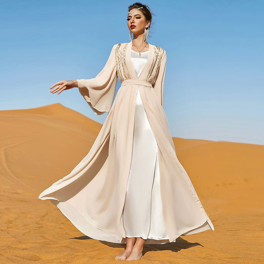 Muslim Woman Kimono Off White Abaya Chiffon