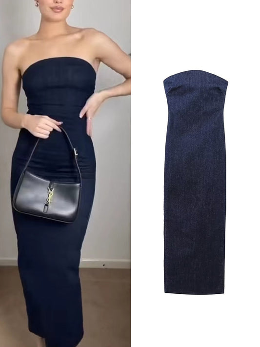 Sexy Elastic Denim Dresses Spring Summer Elegant Sleeveless for women