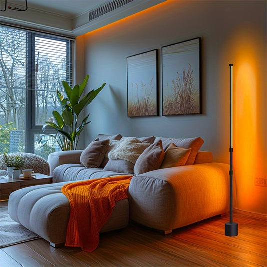 Modern LED Corner Floor Lamp with Adjustable Height - Remote Control, USB Power, and Sleek Minimalist Design for Living Room, Bedroom, and Office