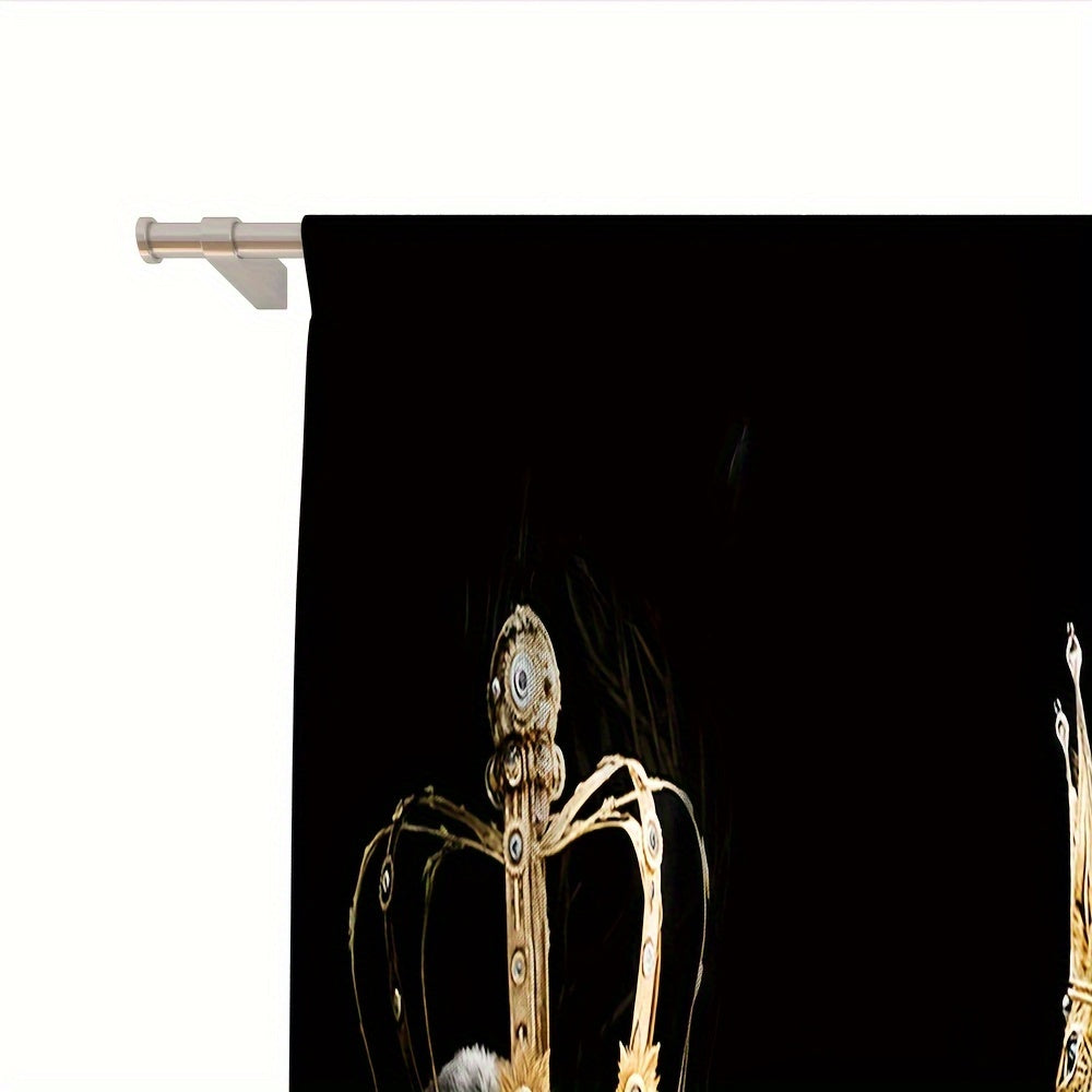 2pcs Set Crown Lion Rod Pocket Curtains - UV Protection, Machine Washable Polyester for Living Room, Kitchen, Cafe, Balcony & Garden Decor