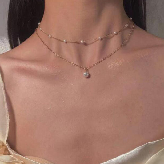 European And American Pearl Pendant Double-layer Necklace